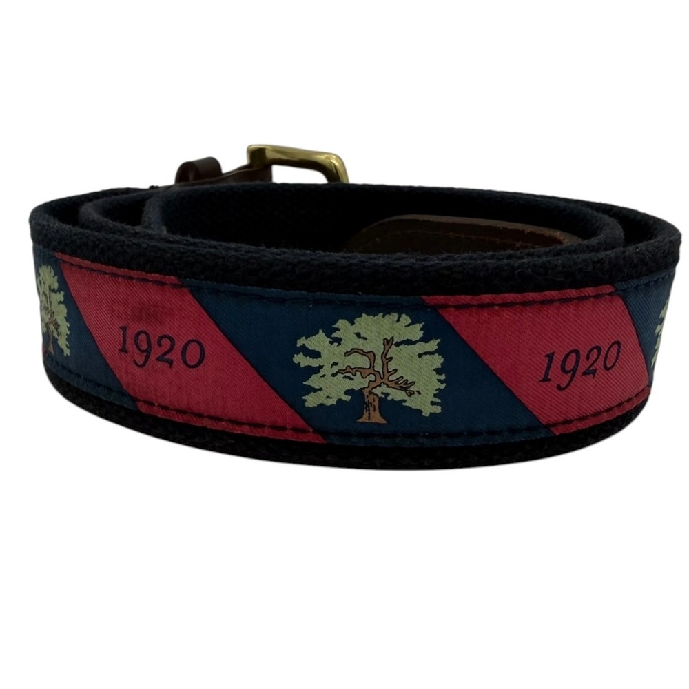 Vineyard Vines Ridgewood CC logo Mens 38 Canvas Leather Belt USA Made